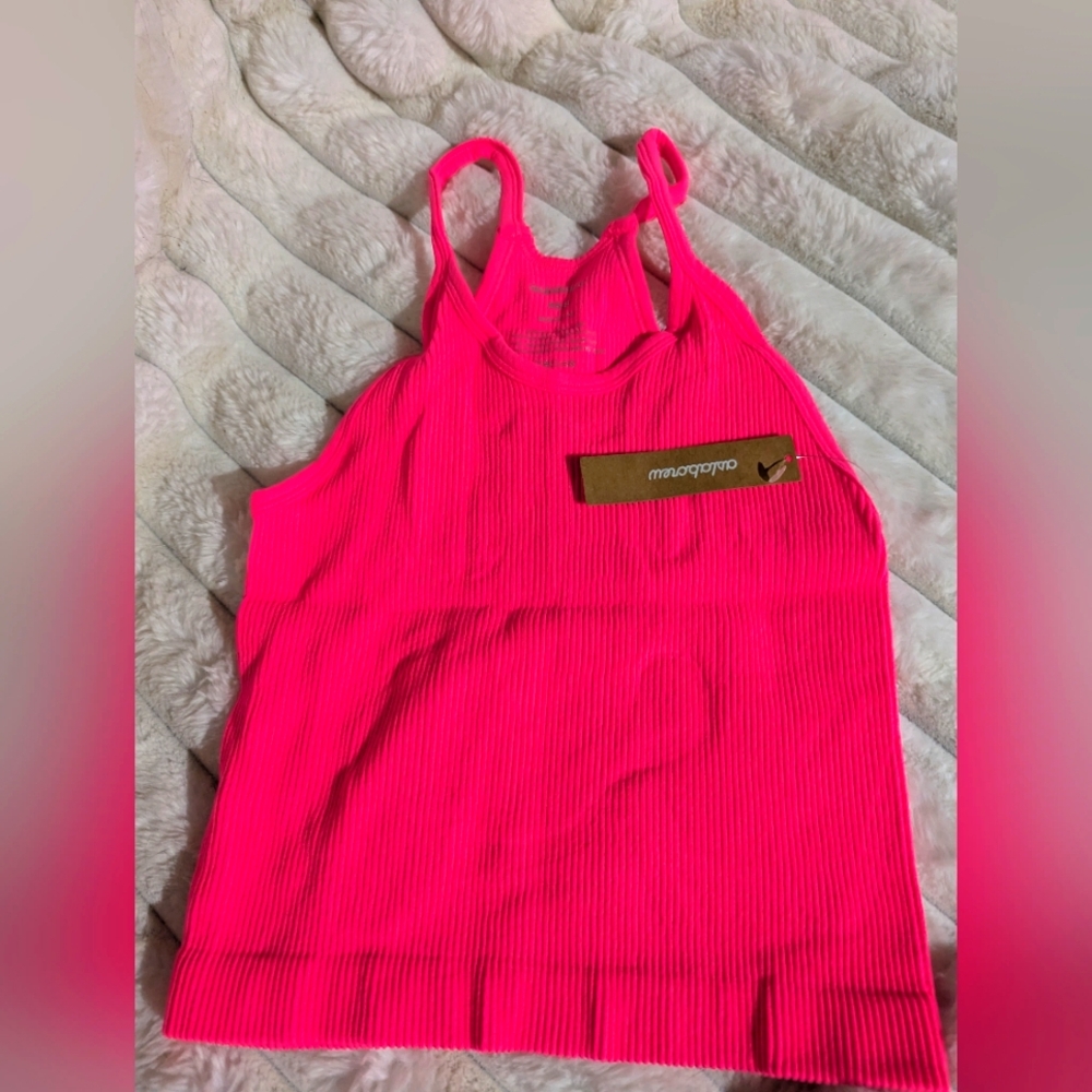 Women's Neon Pink Ribbed Tank